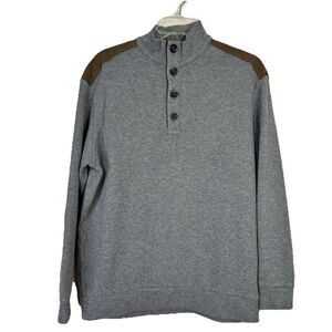 Cremieux Mens Sweater Size XL‎ Grey Pullover Elbow Pads 1/4 Button 100% Cotton